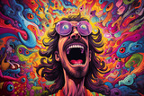 Fototapeta  - psychedelic gag humor caricature man with colorful background