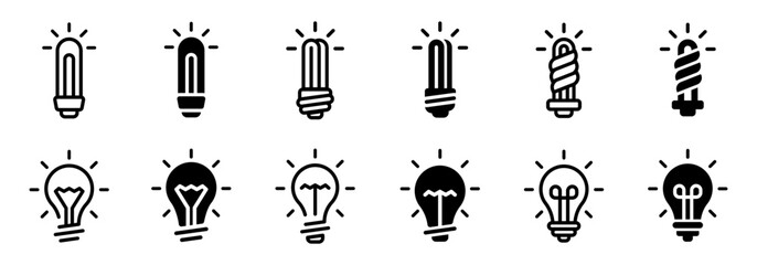 Light bulb vector icons. Electric lamp icon set. Glowing light bulb vector icon set.