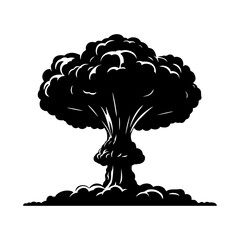 Nuclear explosion mushroom cloud icon. Atomic bomb war silhouette, symbol end of the world isolated on white background. Vector illustration