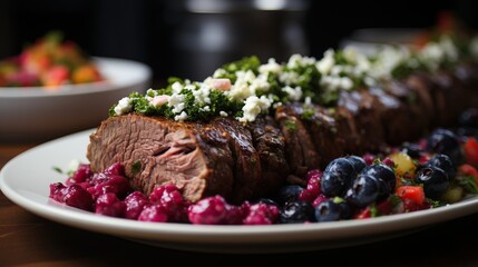 Poster - a plate of food with meat and berries