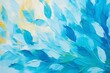 油絵のカラフルバナー）白と黄色の背景に青緑の抽象的な葉の模様のテンプレート