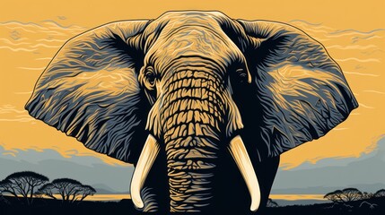 Poster - An elephant standing in front of a yellow background, AI