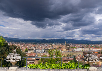 Wall Mural - Skyline of Florence in Italy: in the distance the Arno River and in the center The Basilica of the Holy Cross.