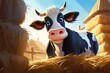 Cute cartoon cow in the hayloft. Vector illustration, Cow eating hay at cattle farm, AI Generated