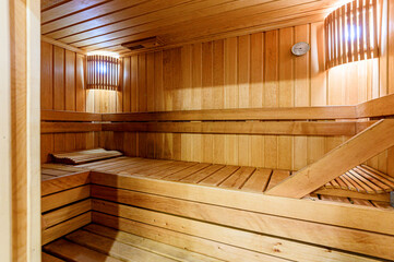 interior apartment room wooden bath, sauna steam