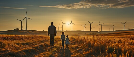 a family in the neighbourhood with alternative energy sources, such as wind turbines.