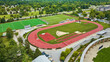 Ball State track with tennis court and soccer field aerial of sports fields Muncie, Indiana