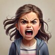 Portrait of an angry screaming little school girl  illustration