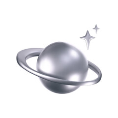 Wall Mural - 3d chrome galaxy planet icon with stars in y2k style isolated on white background. render of 3d silv