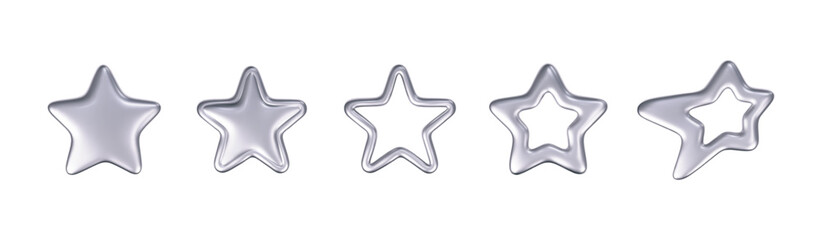 Wall Mural - 3d chrome stars set in y2k futuristic style isolated on dark background. render 3d cyber chrome gala