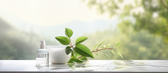 Poster - In the serene spa, a medical concept revolves around the beauty of nature, as a white leaf mockup embodies the healthy green leaves and their medicinal properties, promoting the science of skincare