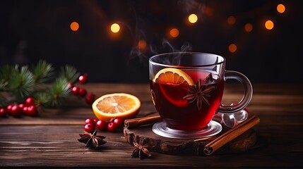 Wall Mural - Sweet conventional drink for christmas and winter on table with ruddy beautifications