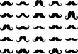 © VectorCO - Different mustache icon collection. Vintage male moustaches silhouette, funny black retro gentleman moustaches. Hipster man element. Men grooming, haircare, shaving barber service.