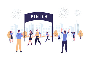 reach the goal, business mission, first place to finish line flat vector illustration design