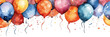 colorful ballons framing textspace in watercolor desgin isolated against transparent background