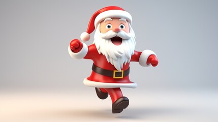 Poster -  a 3d image of a santa claus running with his arms in the air and his legs in the air, with one foot in the air.