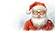  a drawing of a santa clause wearing glasses and a santa hat with snow flakes on the side of his face.