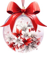 Wall Mural -  a red and white christmas ornament with a red bow and a red bow on top of the ornament.