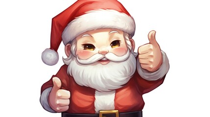 Wall Mural -  a cartoon santa claus giving a thumbs up sign with his right hand and wearing a red suit with a gold belt around his waist.