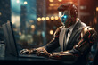 A Human Cyborg Businessman on a Laptop Symbolizing the Future of Artificial Intelligence and Technology. Ai generated