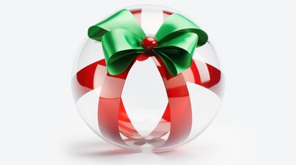 Wall Mural -  a glass ornament with a green bow and a candy cane in the shape of a christmas ornament.