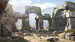 Ancient Ruins Revival: A hyper-realistic portrayal of ancient ruins brought back to life, with intricate details of weathered stones and architectural remnants