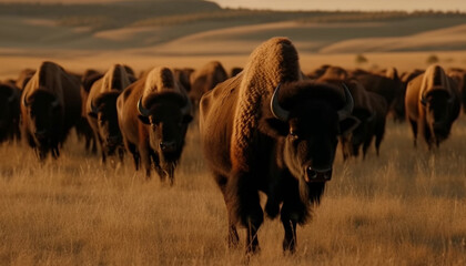 Wall Mural - Large herd of cattle grazing on a beautiful African plain generated by AI