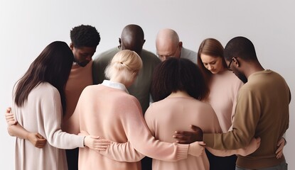 Group of diverse people praying together. AI generative