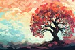 Autumn landscape with a tree. Vector illustration. Eps 10, tree digital abstract illustration, AI Generated