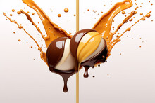 Splashes Of Chocolate And Milk Caramel In Different Variations. Generative AI.