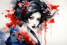 Geisha Colored With Watercolors