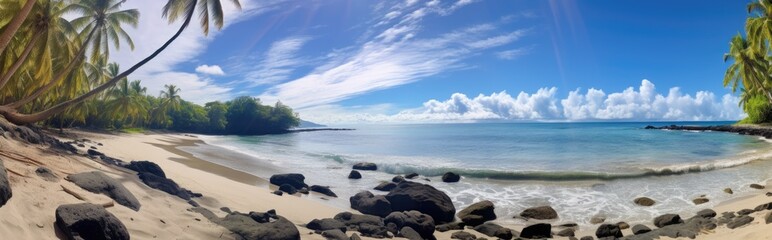 the beach rocks, at the shore in a sunny day Generative AI