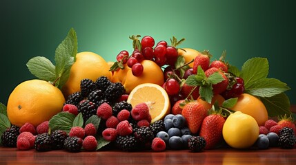 Wall Mural - An arrangement of ripe fruits set against a vibrant