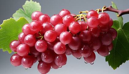 Sticker - Fresh grape bunches on a leafy branch, nature healthy snack generated by AI