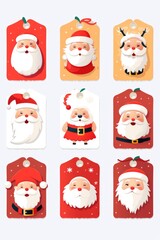 Wall Mural - A set of Christmas tags featuring various Santa Claus faces. Perfect for adding a festive touch to your holiday gifts and decorations.