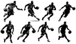 Set of vector silhouettes of basketball players