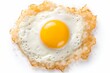 Perfectly cooked fried egg on white background, top view, isolated, appetizingly golden
