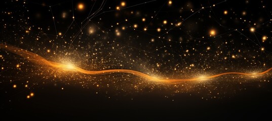 Wall Mural - Digital black particles wave and light abstract background with shining star like dots