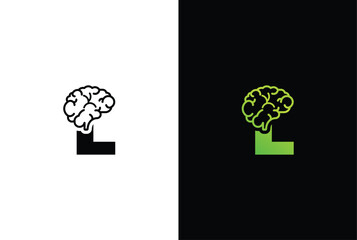 Wall Mural - Initial letter L brain logo and icon vector illustration template design. Letter L Brain Idea Logo.