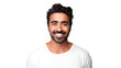 portrait of an attractive indian male in his 30s with a beard smile and looking into the camera isolated against a white background