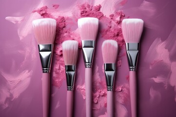 Wall Mural - A group of brushes sitting on top of a pink background. This picture can be used for various design and art-related projects