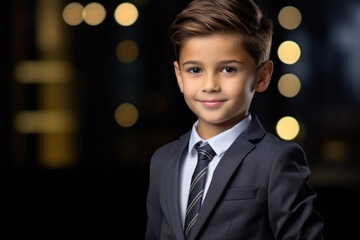 Young boy dressed in formal suit and tie. Perfect for business or formal occasions