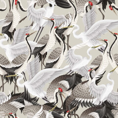 Naklejka na meble Seamless pattern with dancing crenies and herons. Vector.