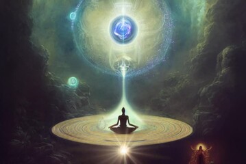 person in the night, meditation, generative ai,serene portal: vibrant colors for meditation and rela