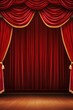 A classic theater stage with red velvet curtains and customizable copy text