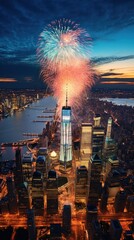 Poster - The view from the sky of City on New Year's night is a dazzling spectacle of lights