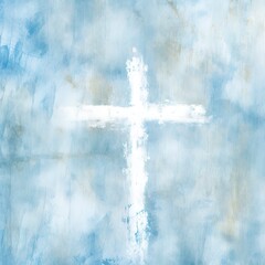 Poster - Grungy abstract blue and white christian themed background with a cross.