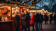 © Cedric - A group of people standing at a Christmas market and drinking wine, Christmas party