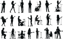Set Of Silhouette Singer Musician Music Group Illustrations