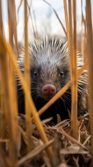 Wall Mural - porcupine hidden predator photography grass national geographic style 35mm documentary wallpaper